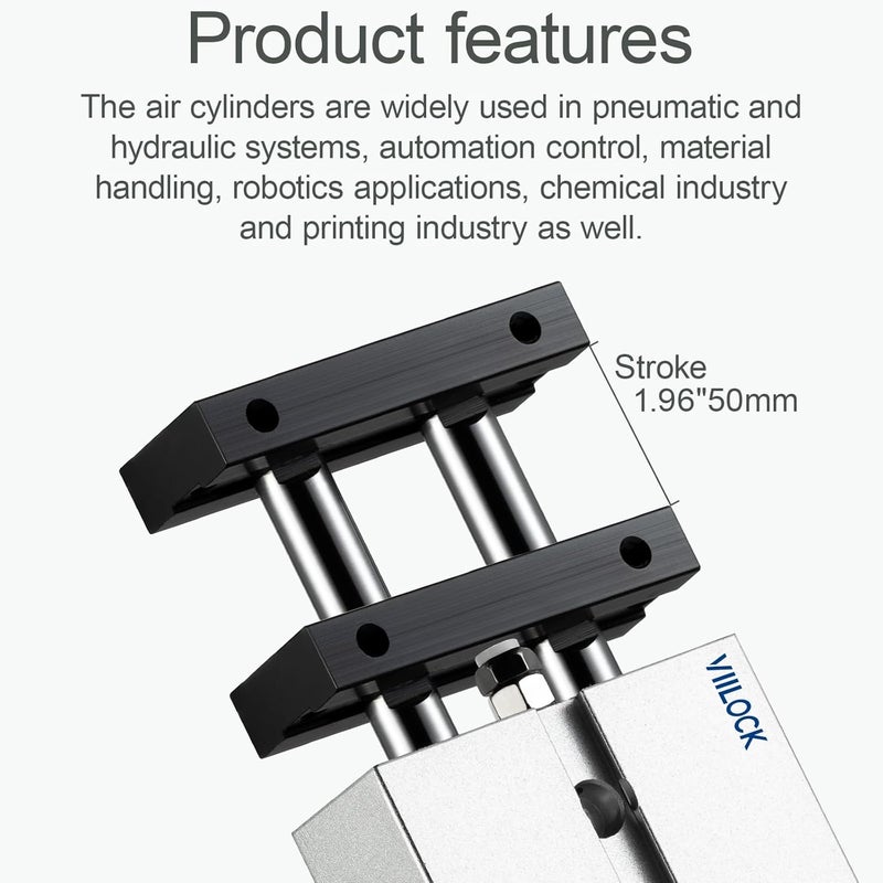 VIILOCK Pneumatic Air Cylinder 20mm Bore 50mm Stroke, Small Air Cylinder Double Rod Double Action TN20x50 - Image 3